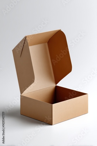 Obraz na płótnie Empty Brown Paper Box with Open Lid for Packaging and Storage w salonie