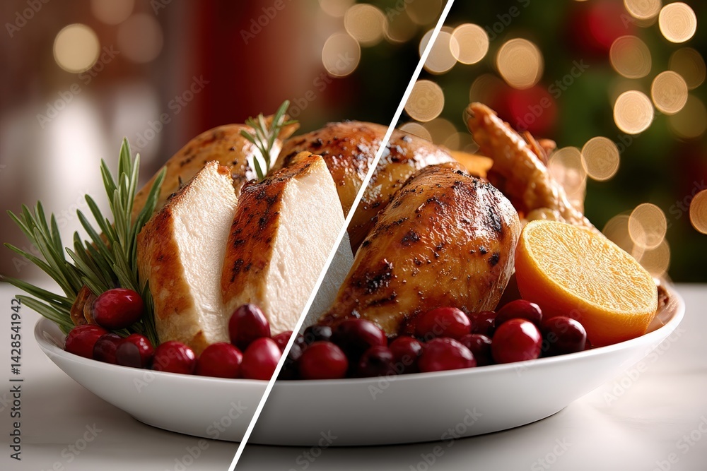 Festive Holiday Feast with Roasted Chicken and Fresh Ingredients