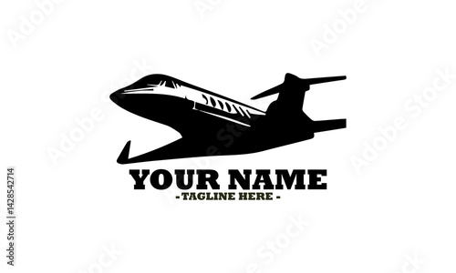 illustration of a modern private jet ascending with stylized motion lines indicating speed and power. Transportation concept private jet, private jet vector and private jet logo design