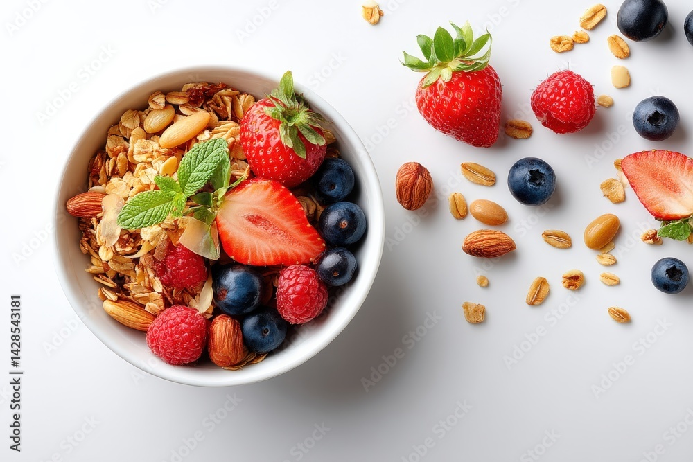 Fresh and Colorful Fruit and Granola Bowl with Healthy Ingredients