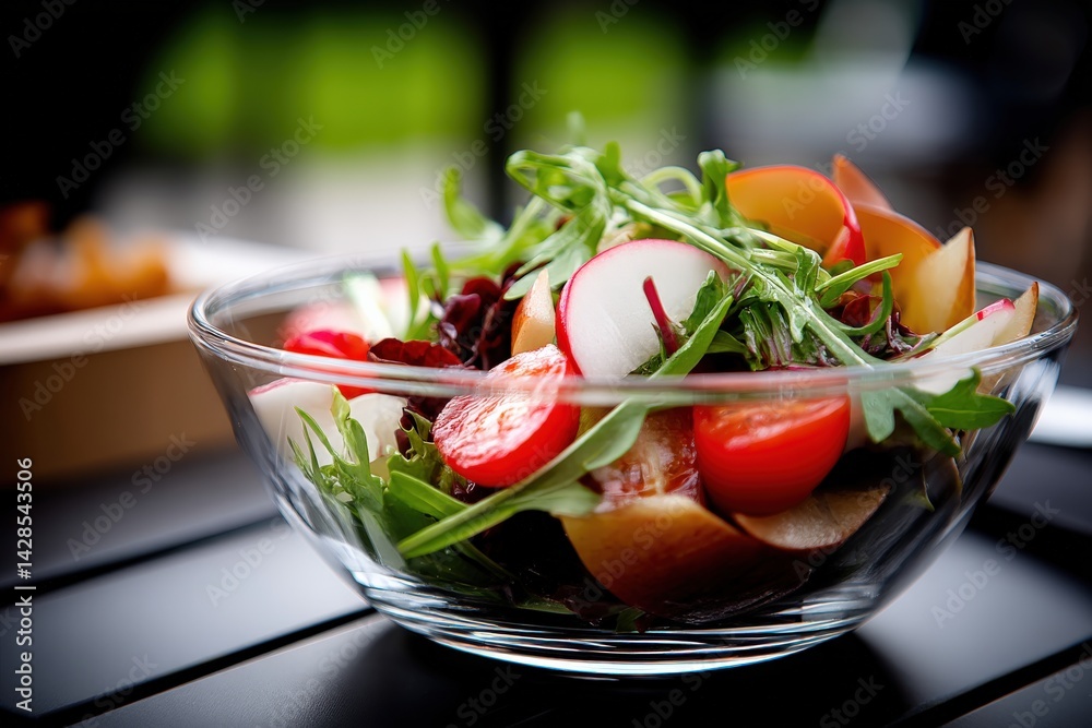 Fresh and Colorful Salad with Greens and Vegetables in Bowl