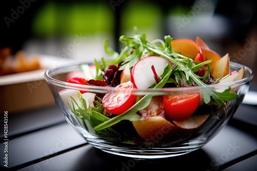 Obraz na płótnie Fresh and Colorful Salad with Greens and Vegetables in Bowl w salonie