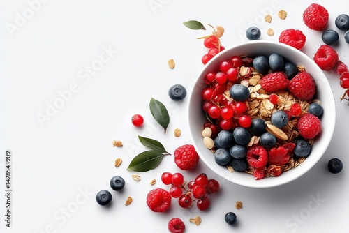 Obraz na płótnie Fresh and Vibrant Bowl of Berries and Granola on White Background w salonie
