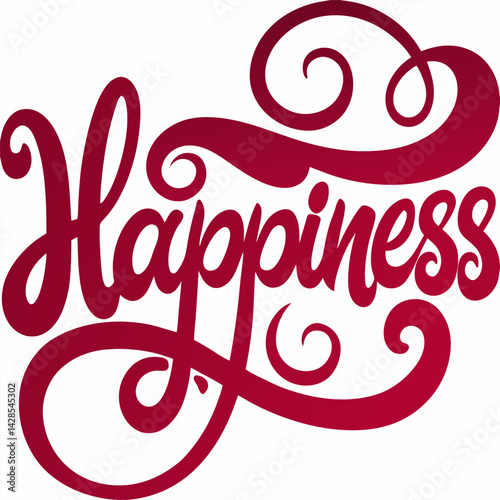 Happiness Calligraphy - Red Hand-Lettered Design.
