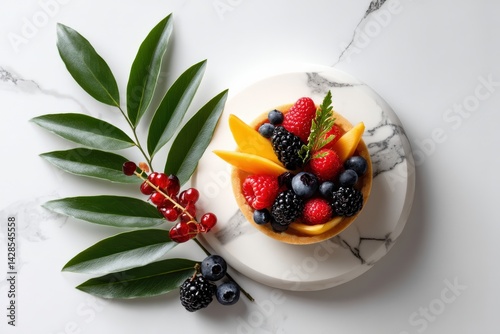 Obraz na płótnie Fresh Fruit Tart with Raspberries, Blackberries, and Tropical Flavors w salonie