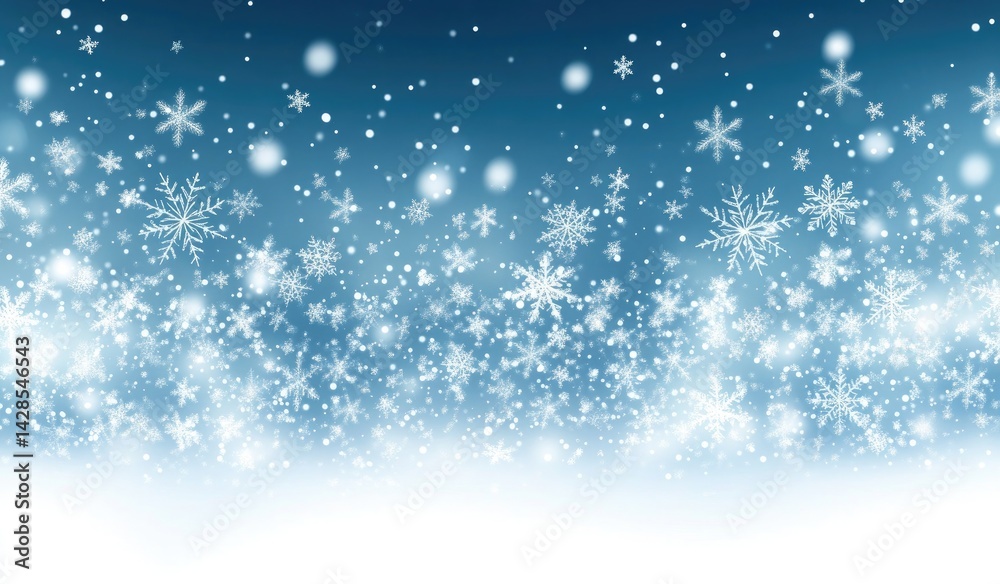 Fototapeta premium Winter Snowfall Pattern with White Snowflakes on a Light Blue Gradient Backdrop