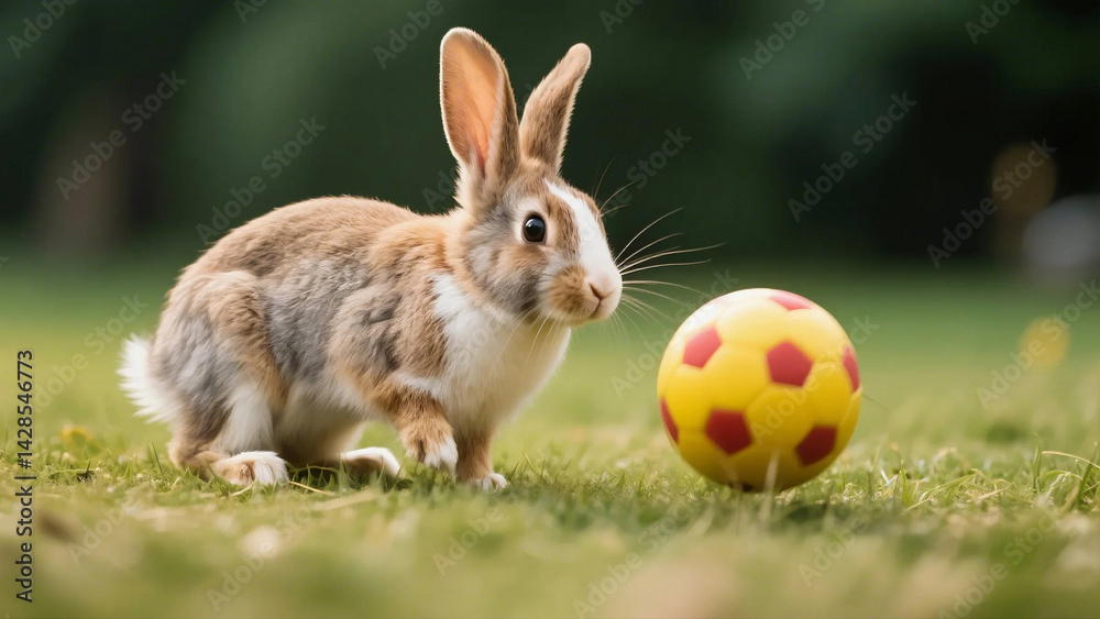 Fototapeta premium rabbit playing ball