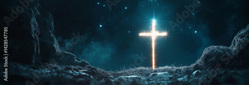 Obraz na płótnie A glowing cross placed under the Star of Bethlehem, blending the themes of Christ's birth w salonie