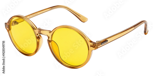Round Yellow Lens Sunglasses with Amber Frame Trendy & Stylish Retro Eyewear