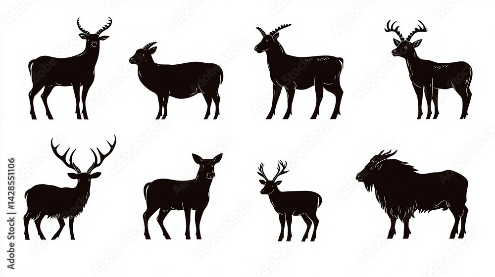 Fototapeta premium Silhouettes of Diverse Mammals in a Stock Collection