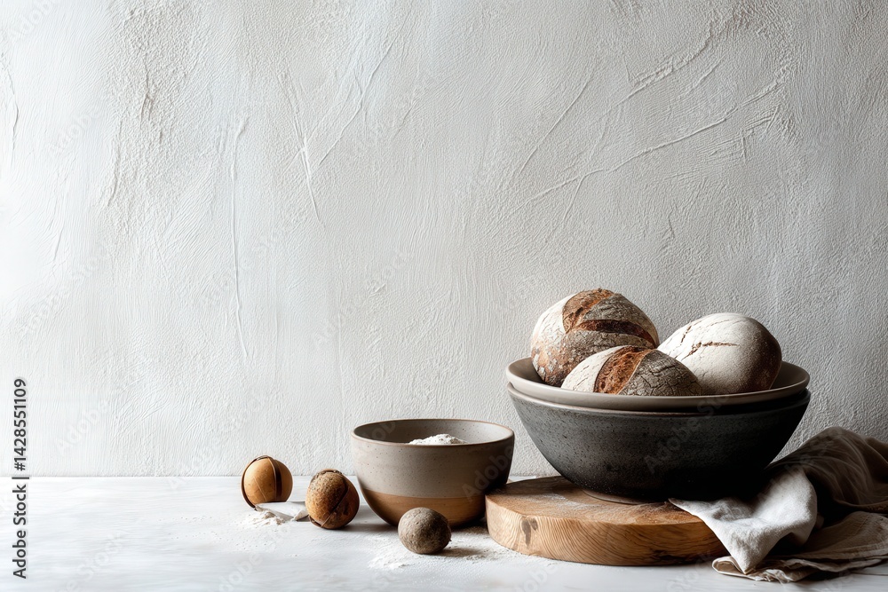 Freshly Baked Artisan Bread Arranged Beautifully on Neutral Surface