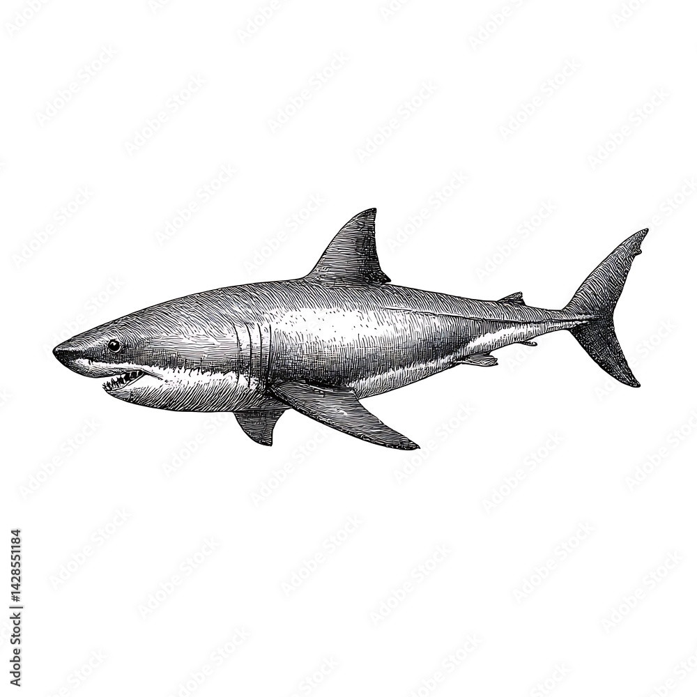 Naklejka premium Shark engraving style illustration on white background