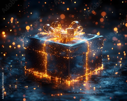 Obraz na płótnie Futuristic holographic gift box glowing with light w salonie