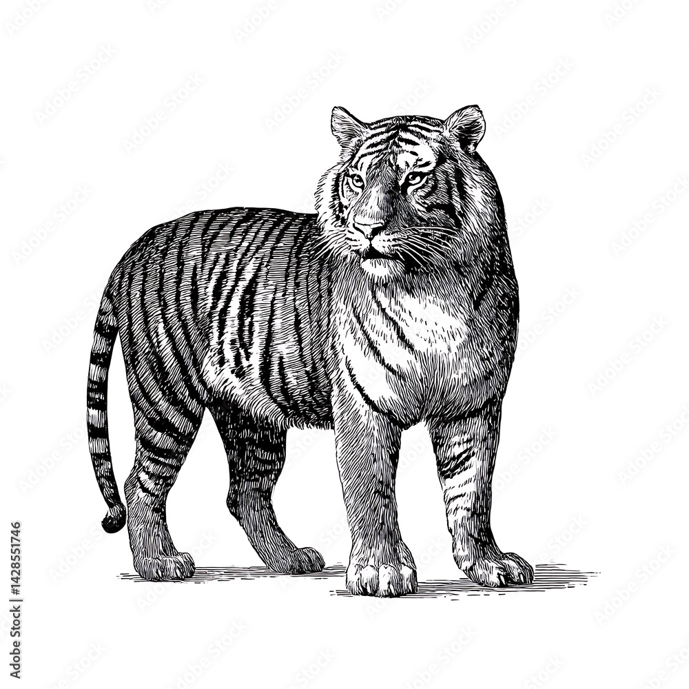 Obraz premium Tiger standing illustration on white background