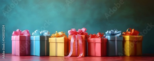 Obraz na płótnie Colorful stacked gift boxes with ribbons w salonie