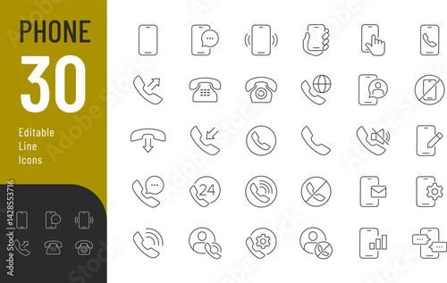 
Phone Line Editable Icons set. Vector illustration in modern thin line style of different types of phones their functions and usage, and more. Isolated on transparent background.
