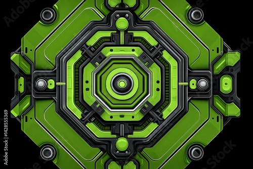 Obraz na płótnie Futuristic Hexagonal Tech Design with Green and Black Elements w salonie