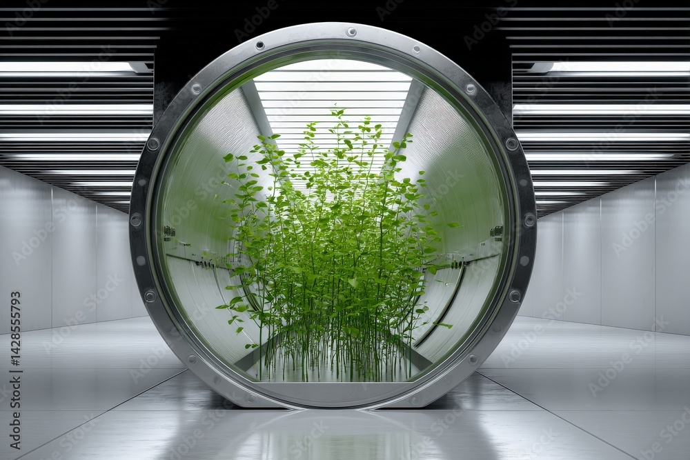 Futuristic Plant Growth Chamber in Modern Research Facility