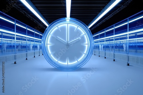 Obraz na płótnie Futuristic Neon Clock in a Modern Abstract Environment w salonie