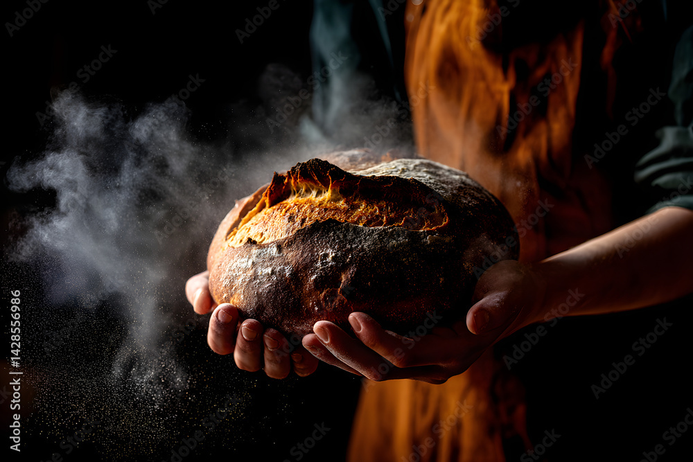 Naklejka premium Freshly baked bread held with care Generative AI