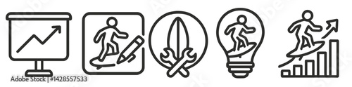 Icons representing growth strategies and creativity in business development efforts