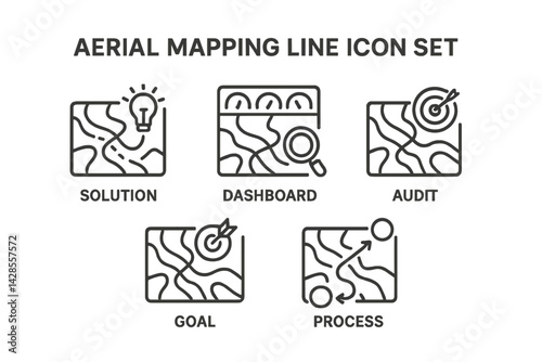 Detailed line icons representing aerial mapping concepts suitable for digital design projects