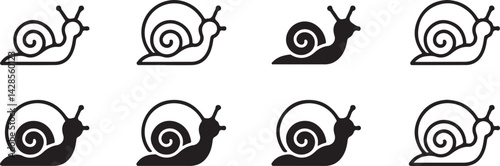 Eight Snail Icons Outline and Solid Style Set