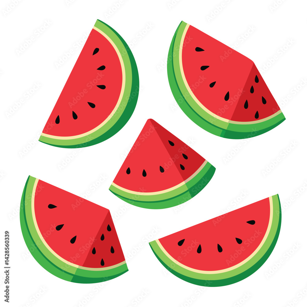 American watermelon slices set shilhotee vector isolated on white background American watermelon slices set shilhotee vector isolated on white background