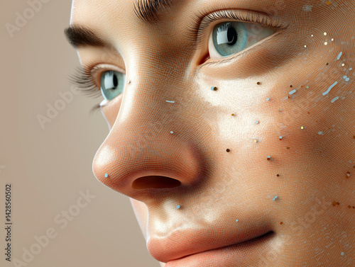 Concept art of next-gen artificial skin with bio-electronic interfaces. Merges synthetic materials with organic textures for medical innovation..