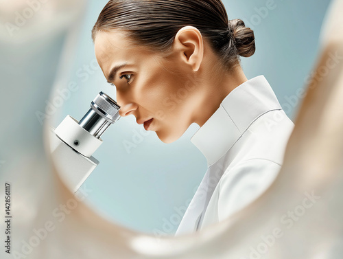 Researcher analyzes artificial skin samples in high-tech lab. Represents innovation in dermatology and tissue engineering for medical applications.