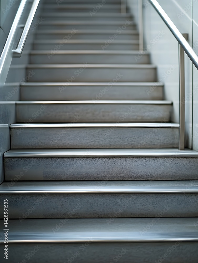 Fototapeta premium Modern Stairway Design: Metal Steps and Railings in Minimalist Architecture