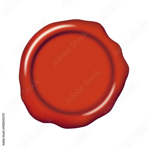 Wax seal stamp mockup. Red color blank sealing wax stamp decorative element. Elegant vintage sign clip art for invitation, cards, letters, calligraphy design. 3d vector illustration.