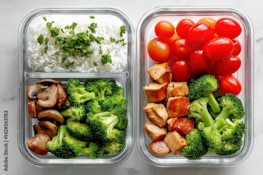 Healthy Meal Prep Containers with Chicken, Rice, and Vegetables