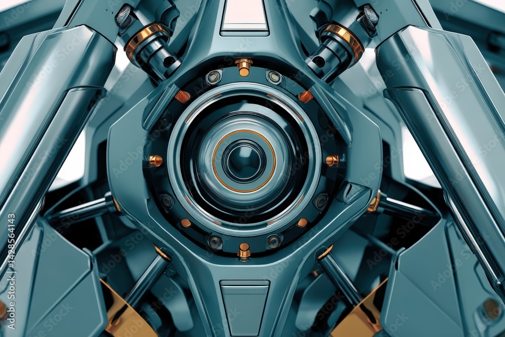 High-Tech Mechanical Engine Component with Futuristic Design Elements