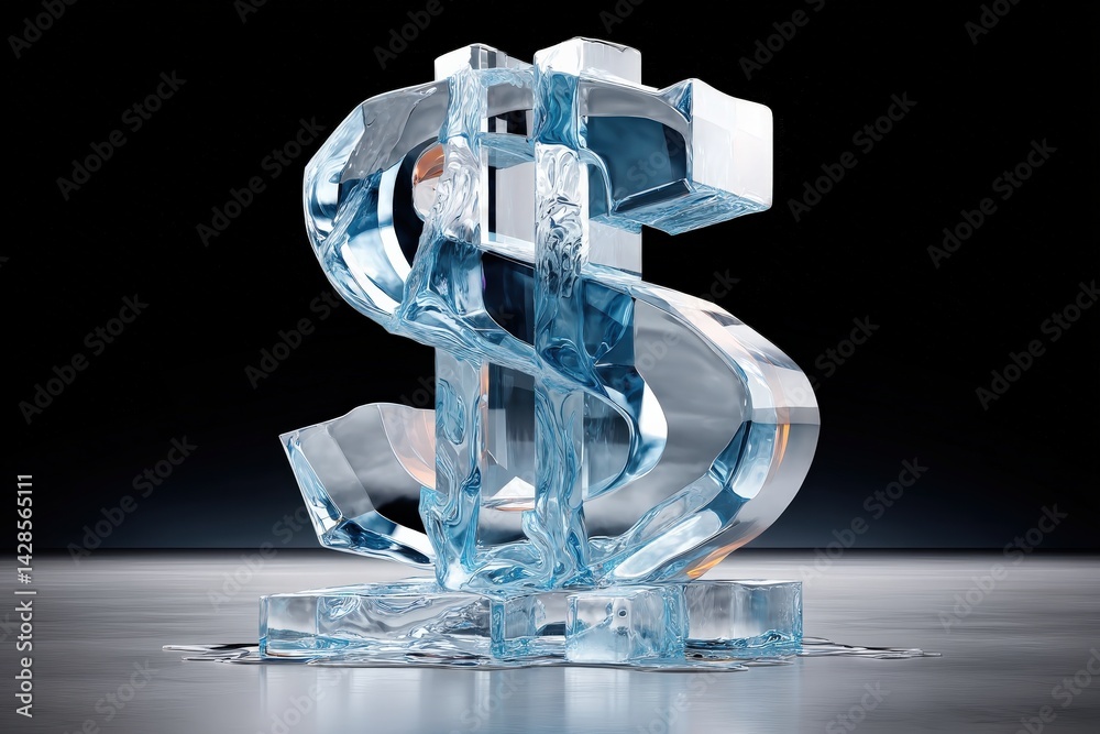 Ice Sculpture of Dollar Sign Reflecting Wealth and Financial Success