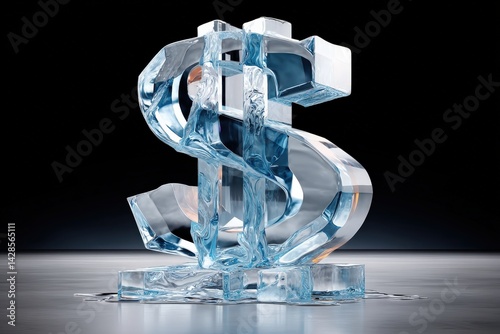 Obraz na płótnie Ice Sculpture of Dollar Sign Reflecting Wealth and Financial Success w salonie