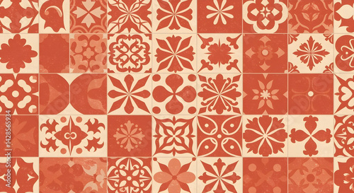 vintage red and beige mediterranean tile pattern seamless texture for interior design and traditional ceramic background collection
