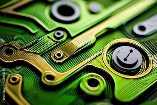Obraz na płótnie Intricate Green Circuit Design with Metallic Highlights and Details w salonie
