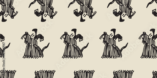 Seamless pattern of outlines cartoon scottish terries dog, hand drawn, vector background, paper, fabric, textile