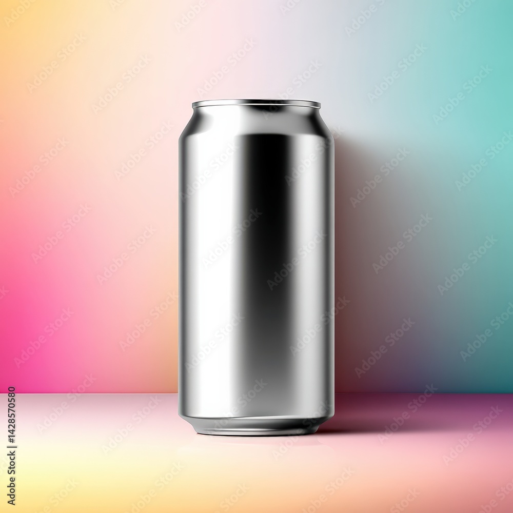 Metallic Can Against Colorful Abstract Background in Minimalist Style