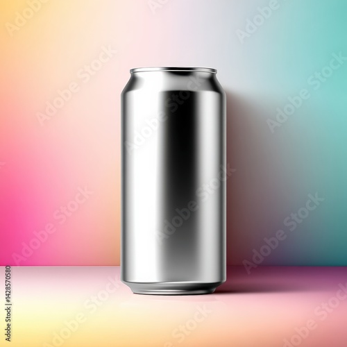 Obraz na płótnie Metallic Can Against Colorful Abstract Background in Minimalist Style w salonie