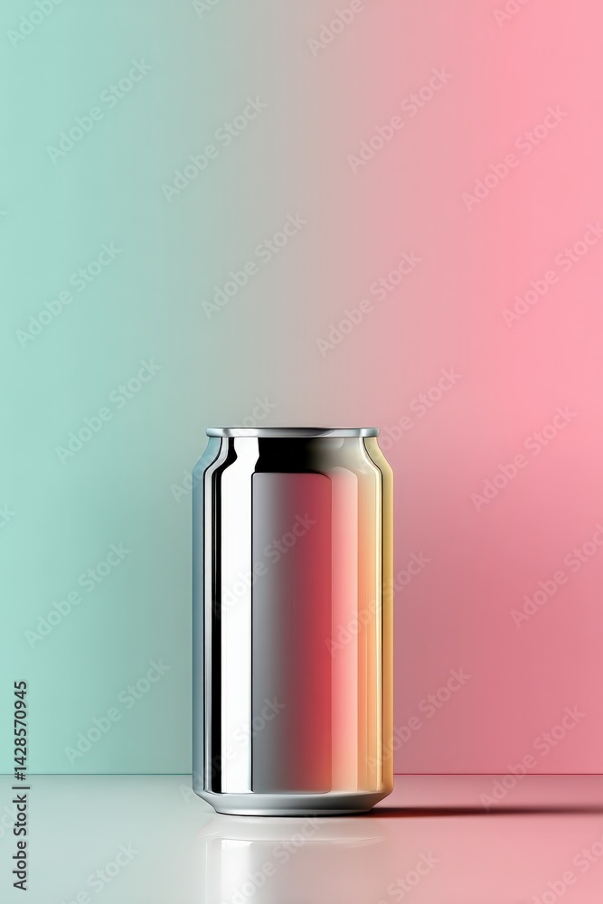 Metallic Can on Minimalist Background with Soft Color Gradient