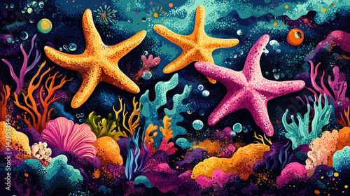 Obraz na płótnie marine life with starfish in a vibrant underwater landscape w salonie