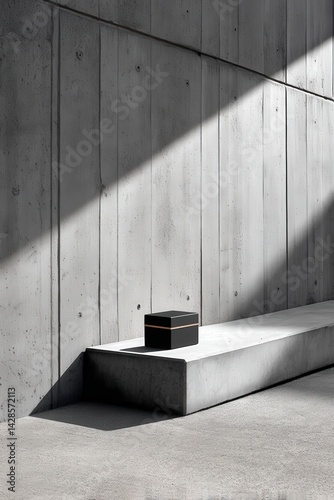 Obraz na płótnie Minimalist Black Box on Concrete Shelf with Dramatic Light Play w salonie