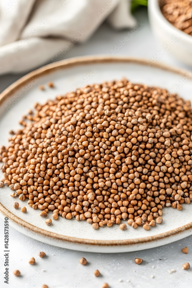 Closeup of Coriander Seeds on Plate, Brown Spice Seeds, Healthy Food Ingredient, Aromatic Coriander, Culinary Herb, Organic Coriander Seeds Closeup of Coriander Seeds on Plate, Brown Spice Seeds, Healthy Food Ingredient, Aromatic Coriander, Culinary Herb, Organic Coriander Seeds