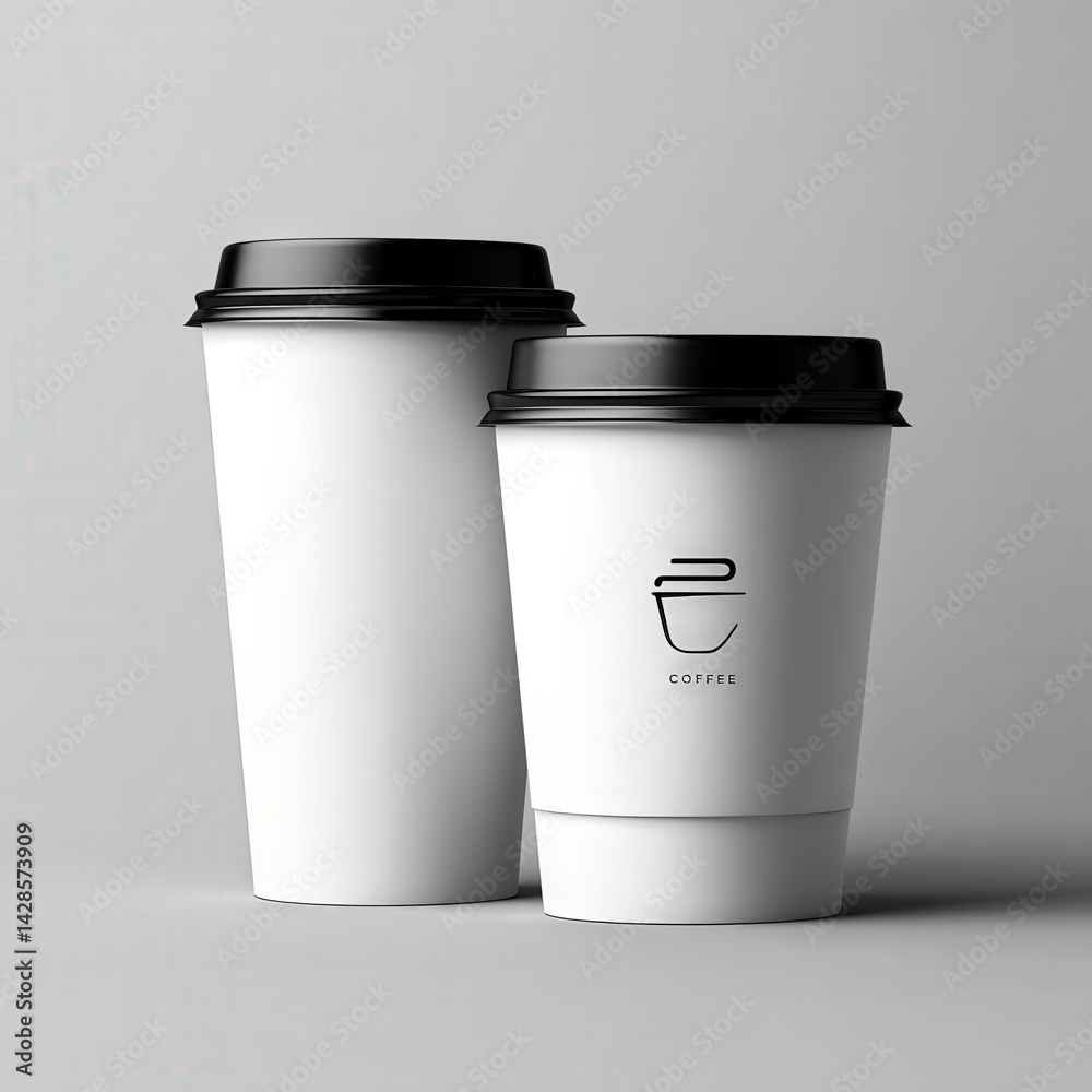 Minimalist White Coffee Cups on Grey Background for Beverage Concept