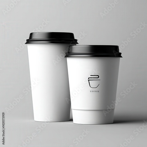 Obraz na płótnie Minimalist White Coffee Cups on Grey Background for Beverage Concept w salonie