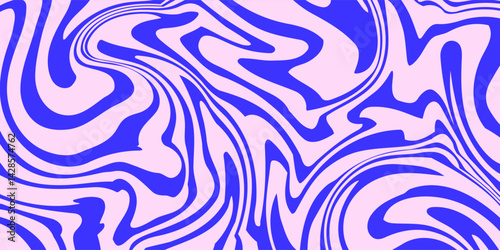 Blue Wavy Lines Abstract Background in Trendy Retro Psychedelic Style. Twisted, Swirled, and Distorted Vector Texture Pattern