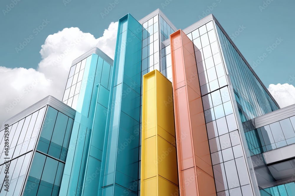 Modern Architecture with Colorful Facades Under Cloudy Sky