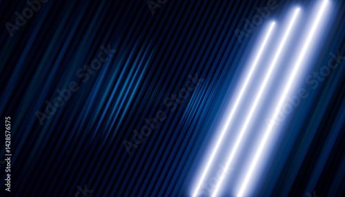 Abstract 3D render with glowing lines and geometric shapes on a dark blue background